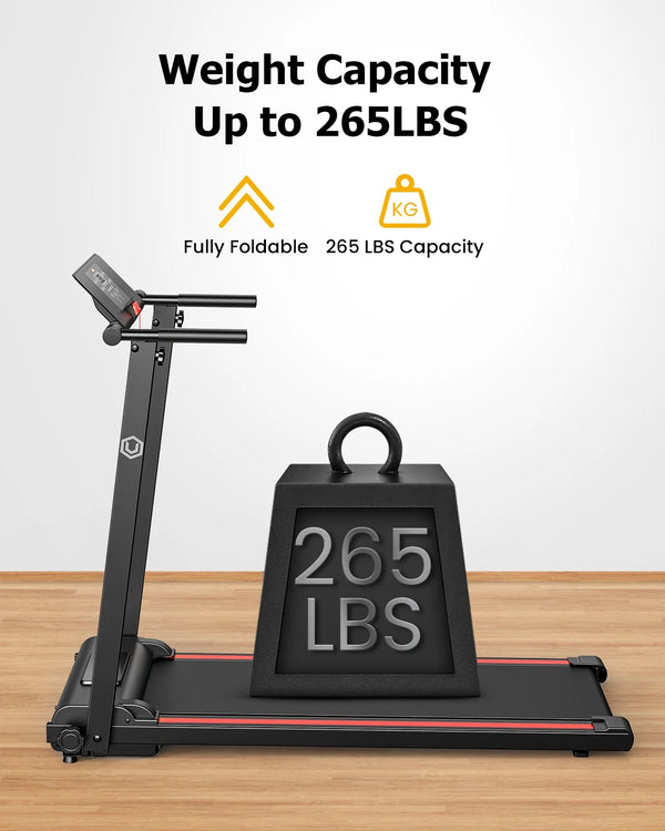 UREVO Folding Treadmill, 2.25HP Portable Mini Treadmills for Home Office, Compact Threadmill with 12 HIIT Modes, LCD Display, 265 lb Capacity