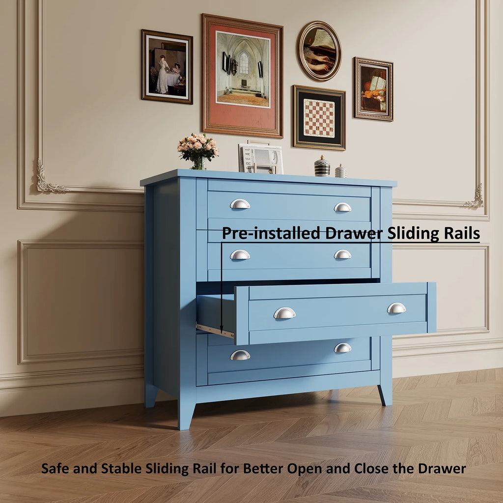 6 Drawer Dresser, Light Blue Elegant Chest of Drawers, Large Cabinet with Storage, Rustic Wood Chest of Drawers for Bedroom, Living Room, Hallway