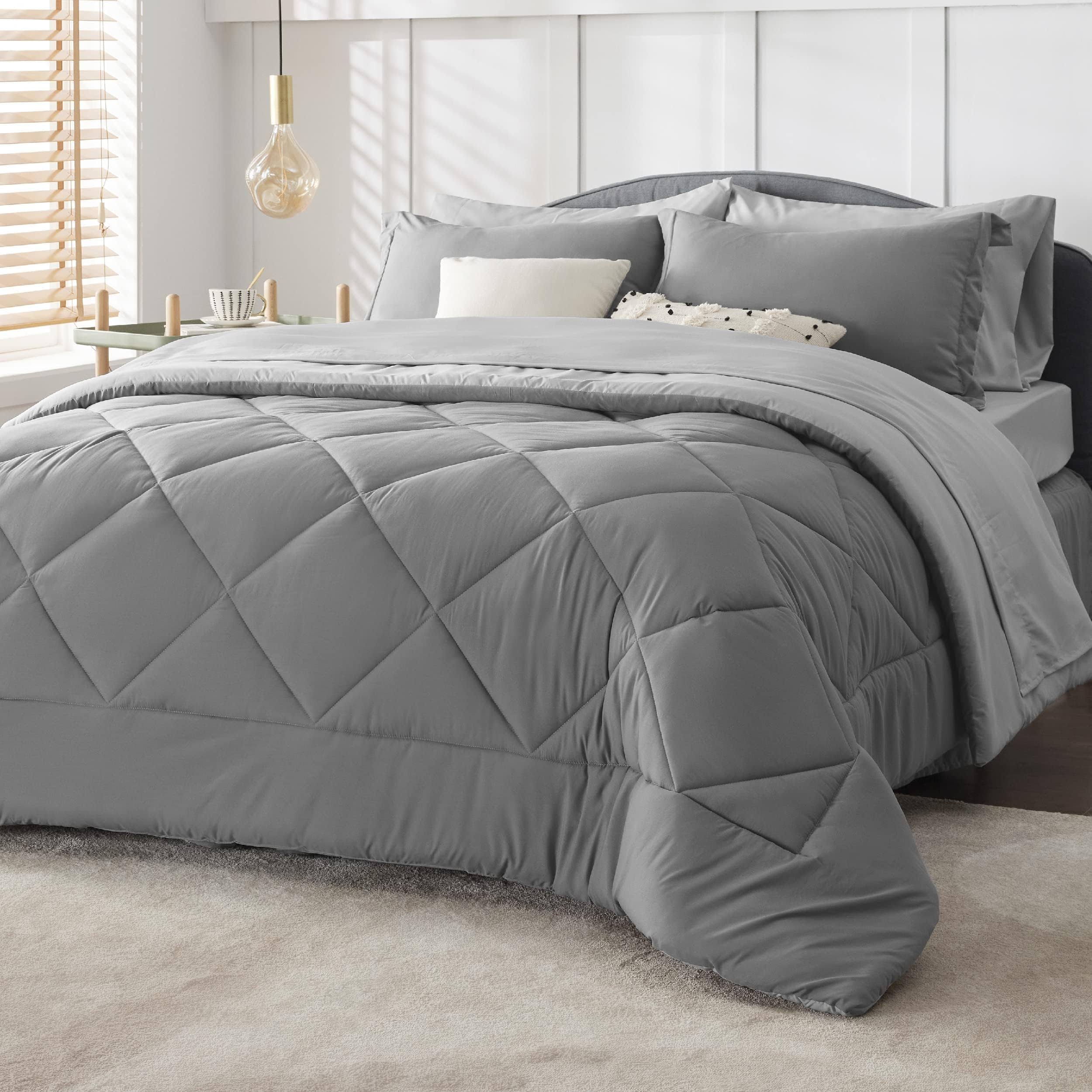 Bedsure Queen Comforter Set - 8 Pieces Reversible Bed Set Bed in A Bag Queen with Comforters Sheets Pillowcases & Shams Grey Queen Bedding Sets Main image