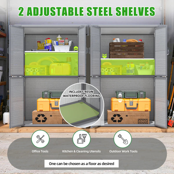 AECOJOY 58 Cu.Ft Resin Outdoor Storage Cabinet Waterproof with Shelves, Dark Gray