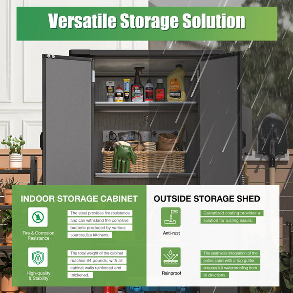AECOJOY Tall Resin Outdoor Storage Cabinet Waterproof with Adjustable Shelves, Vertical Plastic Storage Shed