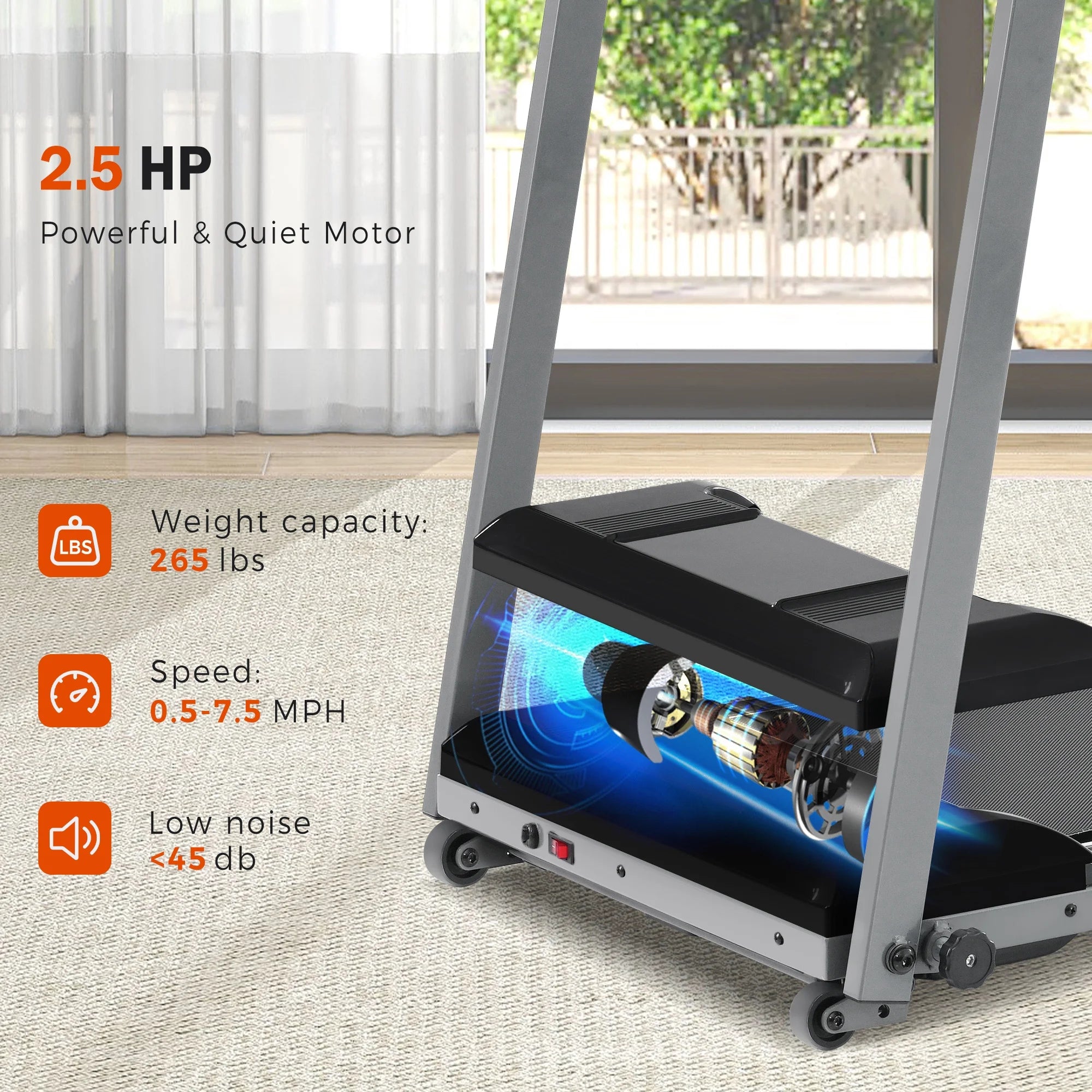 EUROCO 2.5HP Folding Treadmill with 7.5mph Speed, 265 lb Walking Exercise Treadmill with LED Display, 3 - Level Incline and 12 Preset Program for Home Office