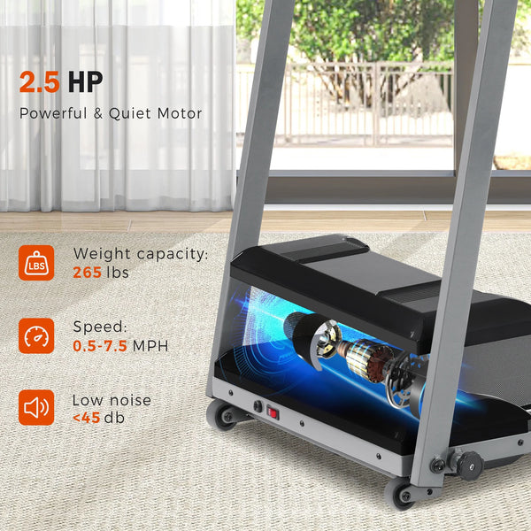 EUROCO 2.5HP Folding Treadmill with 7.5mph Speed, 265 lb Walking Exercise Treadmill with LED Display, 3 - Level Incline and 12 Preset Program for Home Office