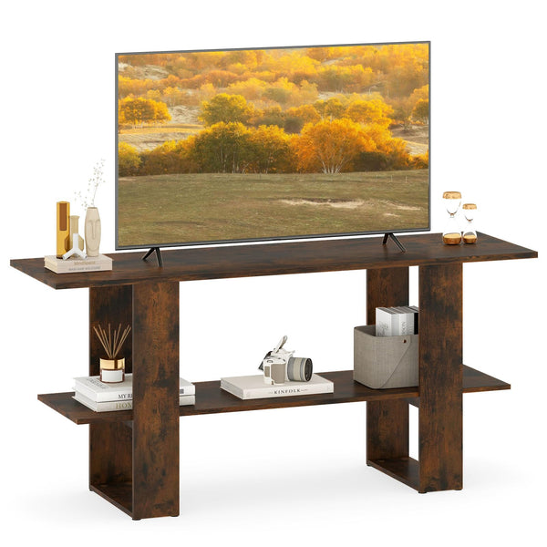 Tangkula 2-Tier TV Stand with Storage for TVs up to 55 Inch Console Table with Open Shelf