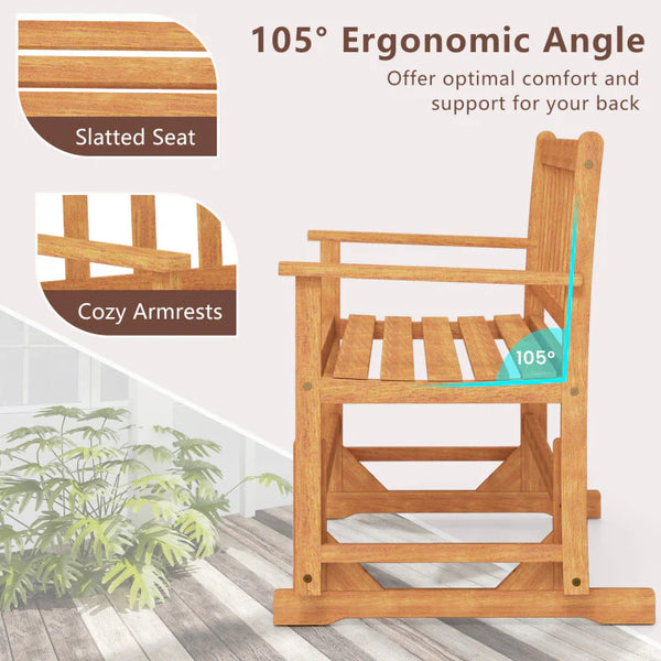2-Person Patio Glider Bench, Solid Acacia Wood Porch Glider Chair with Slatted Backrest & Seat, Outdoor Glider Loveseat for Balcony Poolside Garden