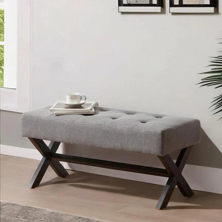 HUIMO Bedroom Bench, 35" Upholstered Entryway Bench & Dining Bench, Tufted Fabric End of Bed Bench for Bedroom Living Room Hallway, Beige