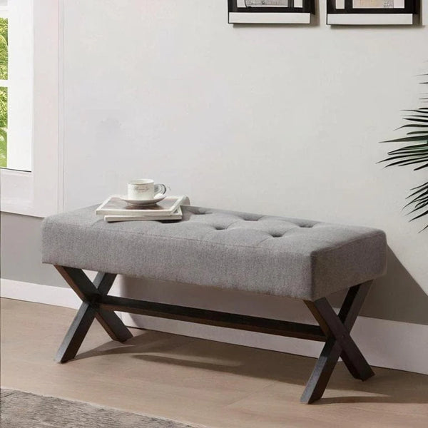 HUIMO Bedroom Bench, 35" Upholstered Entryway Bench & Dining Bench, Tufted Fabric End of Bed Bench for Bedroom Living Room Hallway, Beige