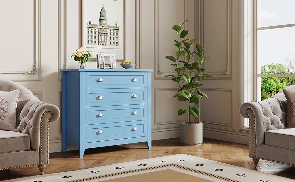 6 Drawer Dresser, Light Blue Elegant Chest of Drawers, Large Cabinet with Storage, Rustic Wood Chest of Drawers for Bedroom, Living Room, Hallway