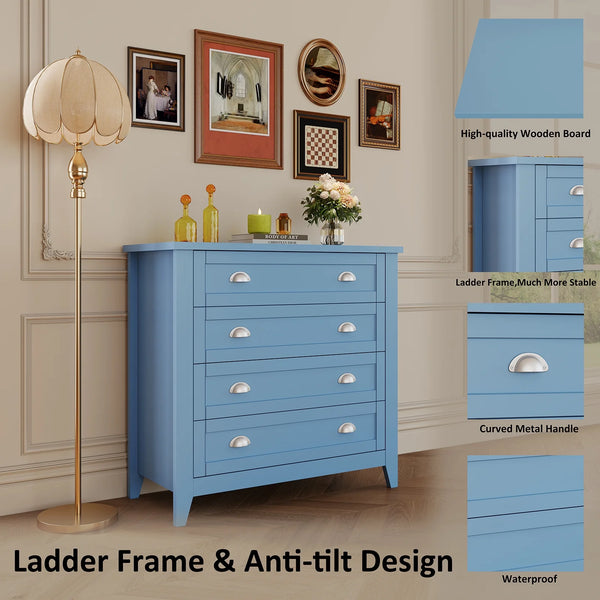 6 Drawer Dresser, Light Blue Elegant Chest of Drawers, Large Cabinet with Storage, Rustic Wood Chest of Drawers for Bedroom, Living Room, Hallway