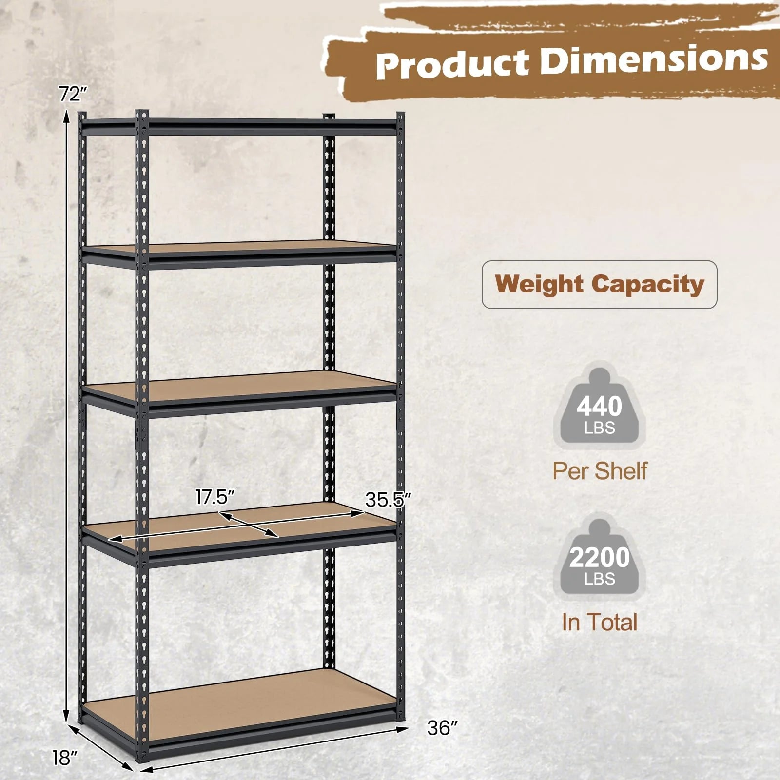 Giantex Multi-Use Storage Shelf for Warehouse Pantry Kitchen (36" W x 18" D x 72" H)