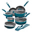 Rachael Ray 15-Piece Hard Enamel Aluminum Nonstick Cookware Set, Marine Blue