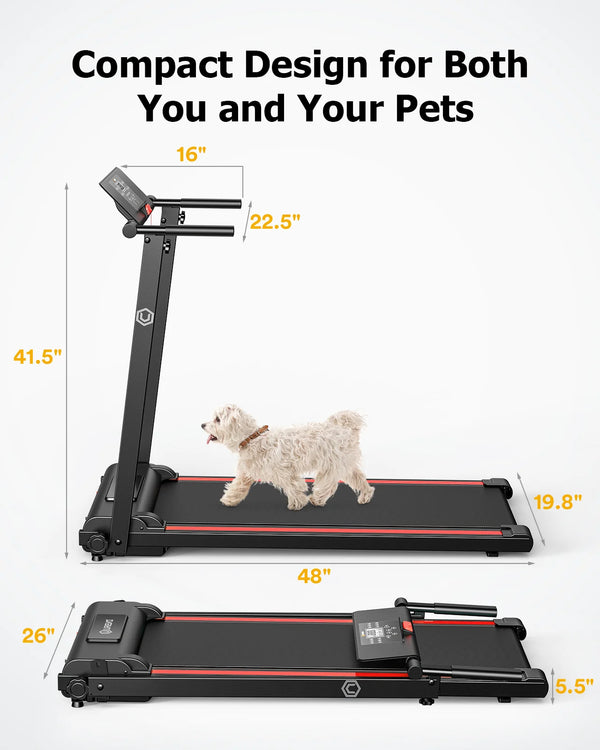 UREVO Folding Treadmill, 2.25HP Portable Mini Treadmills for Home Office, Compact Threadmill with 12 HIIT Modes, LCD Display, 265 lb Capacity