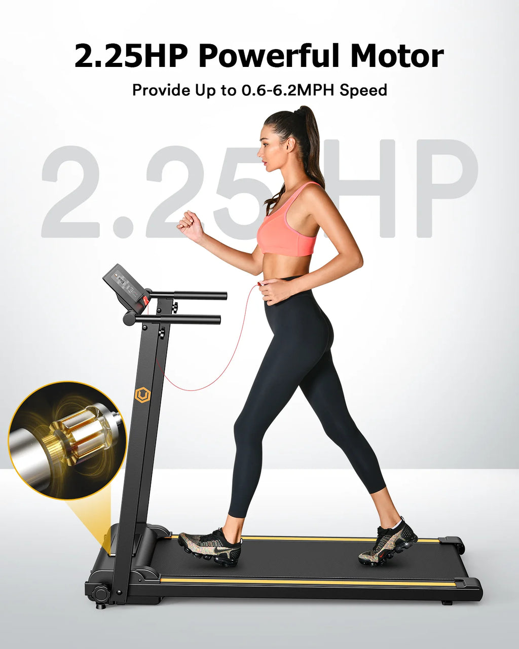 UREVO Folding Treadmill, 2.25HP Portable Mini Treadmills for Home Office, Compact Threadmill with 12 HIIT Modes, LCD Display, 265 lb Capacity